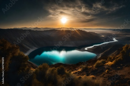 sunset over the lake generated by AI technology © Farwa