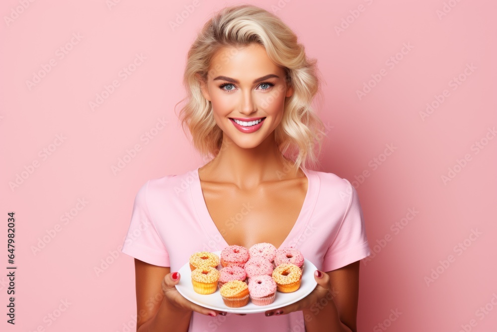 Beautiful young woman holding a plate of fruit Beautiful young woman holding a plate of fruit