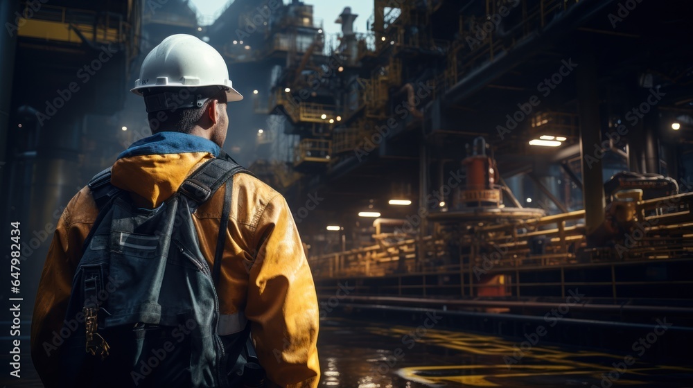 engineer worker working Wear protective clothing Safe on oil, natural gas, offshore drilling platforms engineer worker working Wear protective clothing Safe on oil, natural gas, offshore drilling platforms