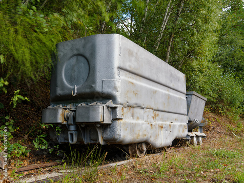 Old coal mine carts, used in the mine that closed in 1951, Communay, France