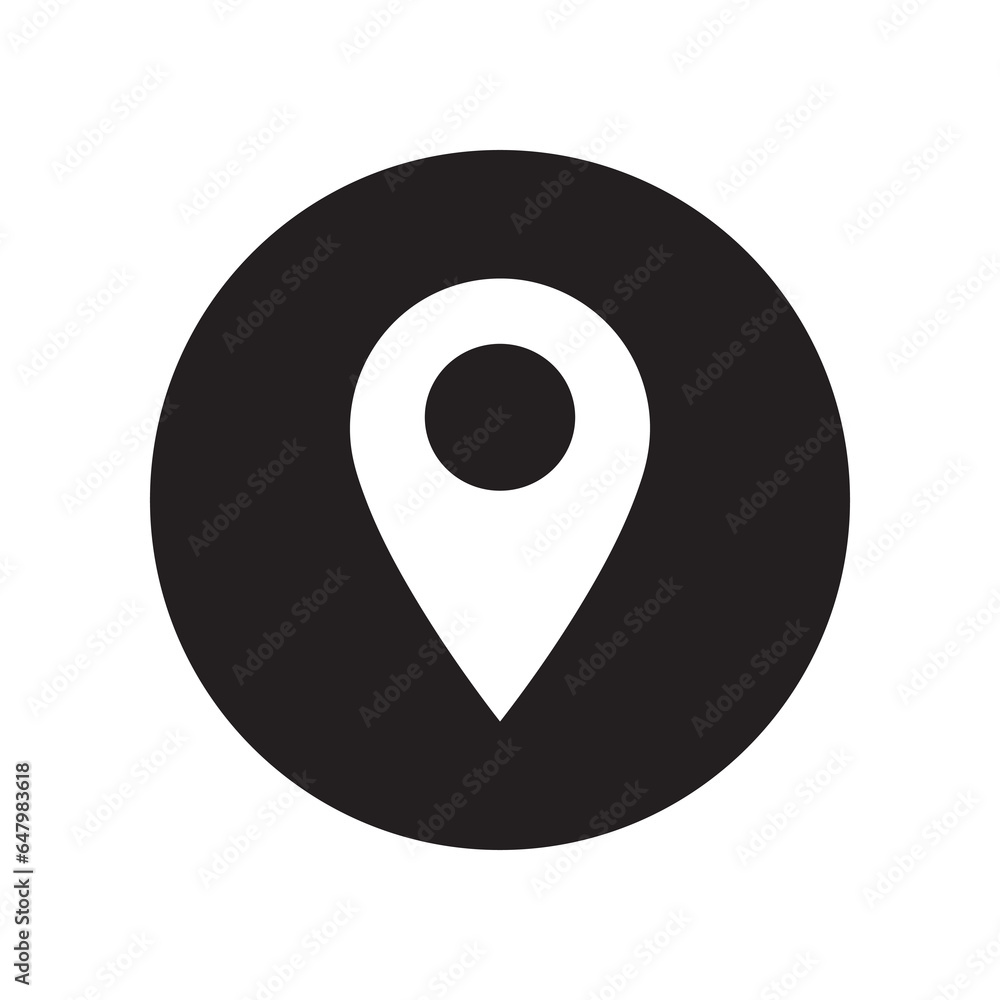 Location icon vector. Pin icon logo design. Pointer symbol in circle isolated on white background Location icon vector. Pin icon logo design. Pointer symbol in circle isolated on white background