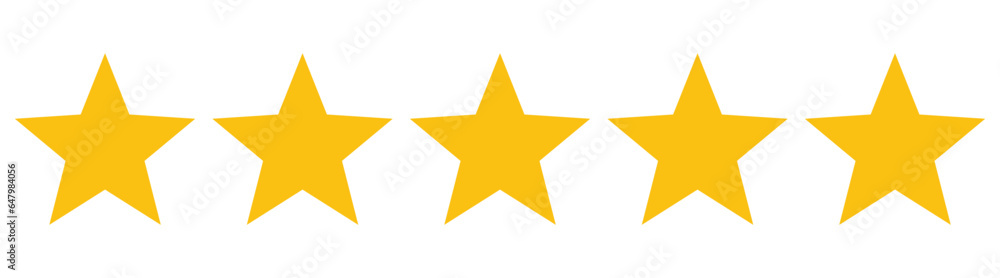Five star rating icon. Review stars Five star rating icon. Review stars