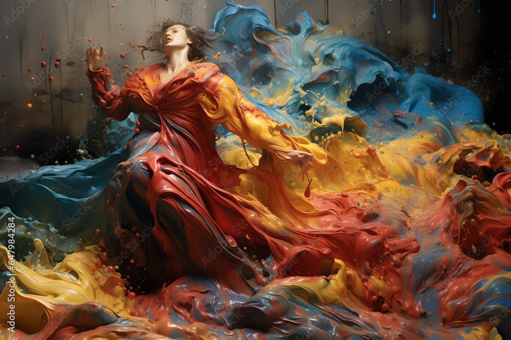 Kreativer Ausdruck: Person umgeben von Farbexplosion