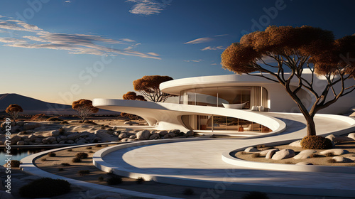 White Villa in Desert with Round Shapes