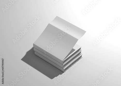 plain white empty blank stack of hardcover dust jacket books cover branding on isolated background