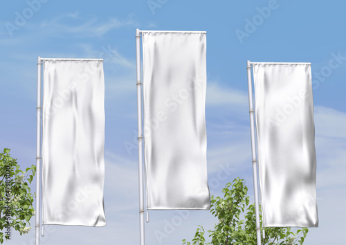 plain white empty blank outdoor branding advertising pole lamp flag photo