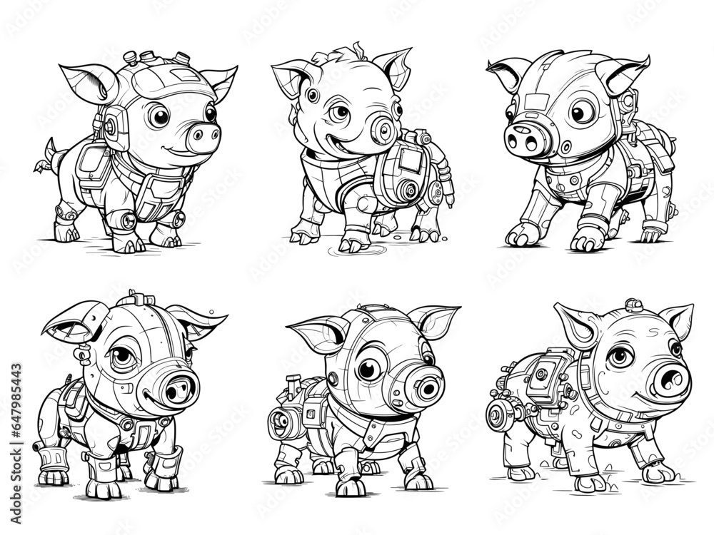 Robot Animal Universe. Coloring books for children and adults as well as tattoo sketches. 