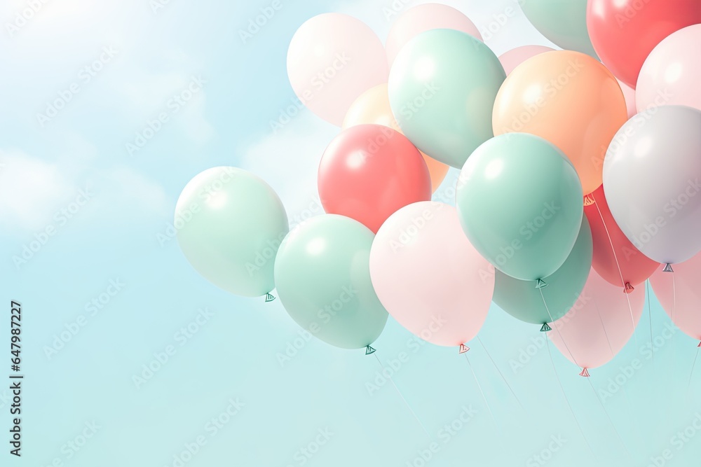 Colorfull Pastel balloons flying on a pastel background