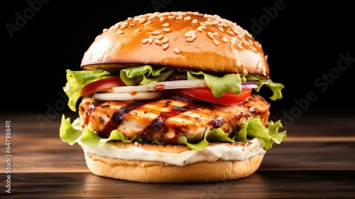 roasted chicken burger on black background