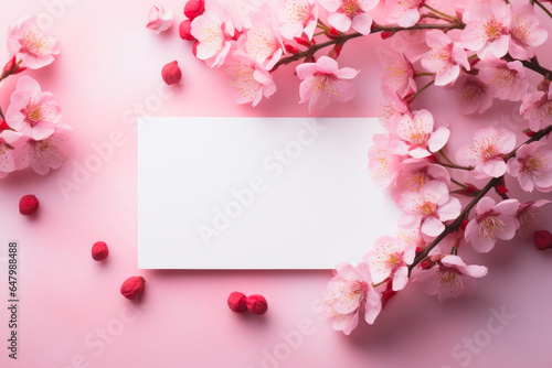A blank card with a pink sakura flowers