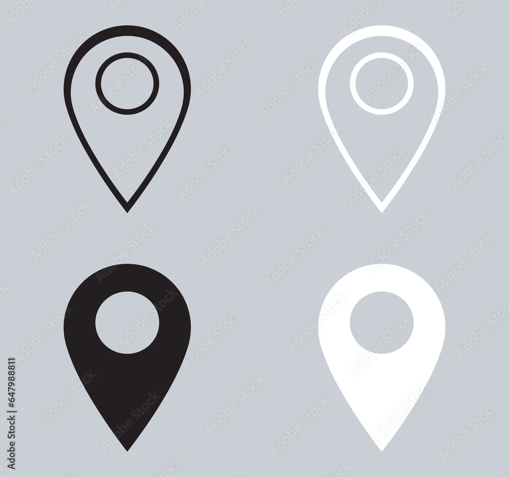Set of Location icon. Pin icon sign symbol in trendy flat style. Pointer vector icon illustration isolated on gray background Set of Location icon. Pin icon sign symbol in trendy flat style. Pointer vector icon illustration isolated on gray background