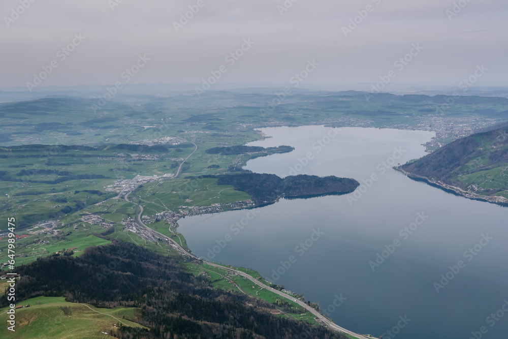 Landscape over Lake Lucerne from Rigi-Kulm viewpoint summit of Mount Rigi.