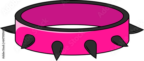 Emo collar with spikes, an accessory for glamorous rock in trendy 2000s colors black with acid pink on transparent background