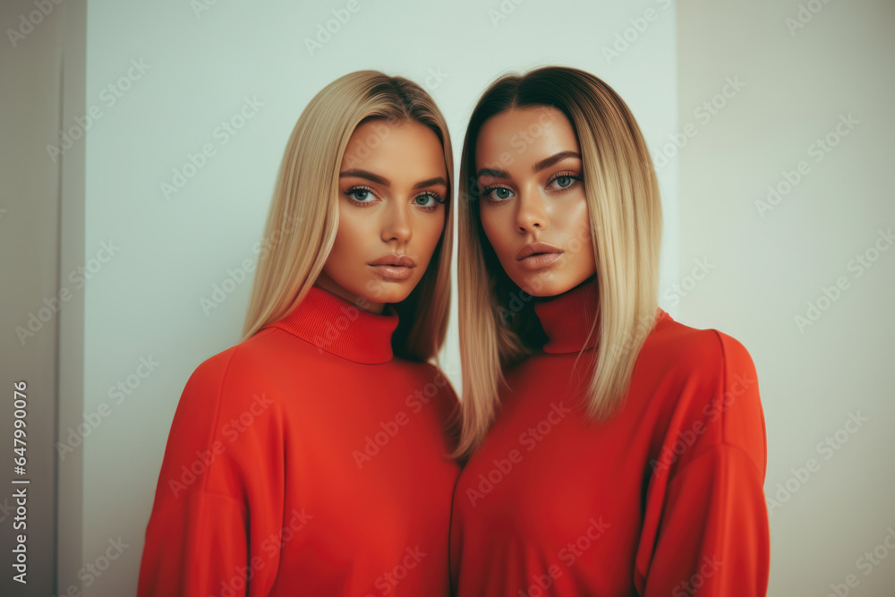Two beautiful women standing next to each other. Can be used to depict friendship, diversity, or teamwork. Two beautiful women standing next to each other. Can be used to depict friendship, diversity, or teamwork.