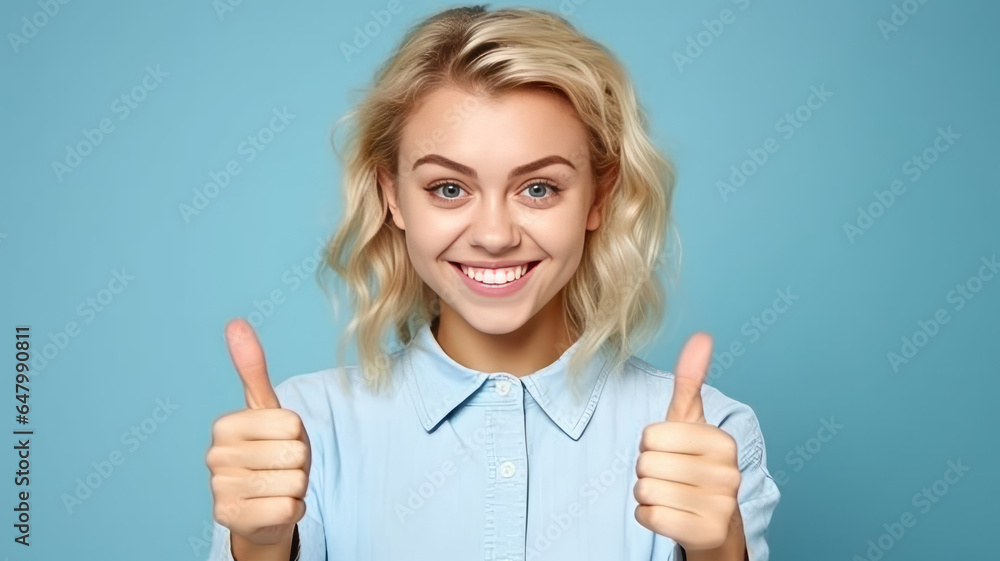 Portrait of fair-haired beautiful female student or customer with broad smile. Portrait of fair-haired beautiful female student or customer with broad smile.