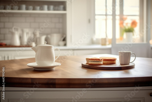Wallpaper Mural Table with plate of food and cup on it. Suitable for use in restaurants, cafes, or home dining scenes. Torontodigital.ca