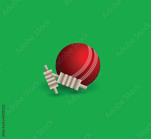 cricket ball stamp bails vector illustration with green background