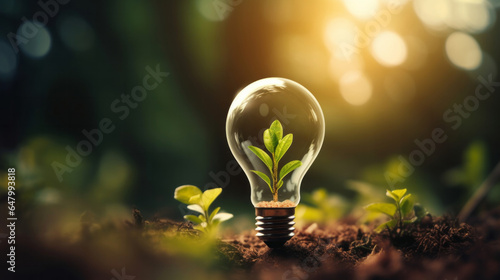 Green eco friendly lightbulb. Environmental Sustainability, Green energy and Earth Day