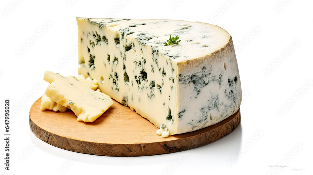 Roquefort sheep's milk blue sliced cheese isolated on white background created with Generative AI Technology 