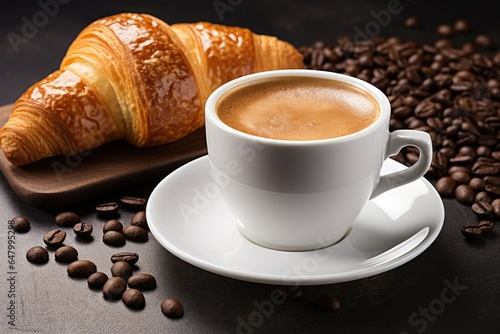 cup of coffee with croissant