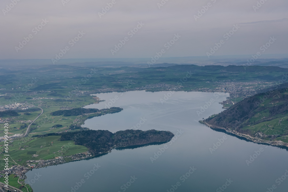 Landscape over Lake Lucerne from Rigi-Kulm viewpoint summit of Mount Rigi.