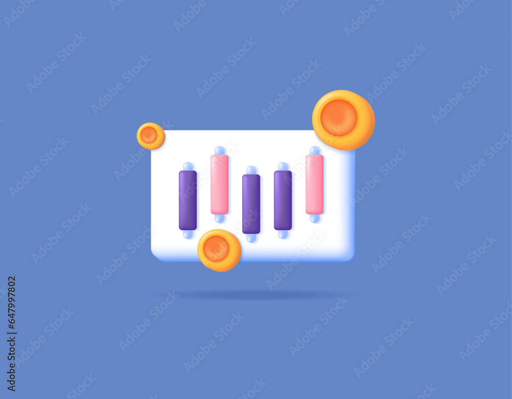 stock market and investment. market information, equity market, stocks, mutual funds, foreign exchange. buy sell. Candlesticks and coins. symbols or icons. Minimalist 3D Design Concept. vector element