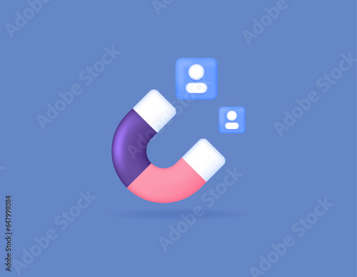 attract customers. marketing technique to gain and bring a lot of customers. promotions and offers to attract customer interest. magnets and people. symbols or icons. Minimalist 3D Design Concept