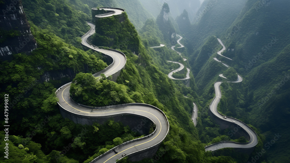 photograph of The winding road of Tianmen mountain national park, Hunan province, China,generative ai photograph of The winding road of Tianmen mountain national park, Hunan province, China,generative ai