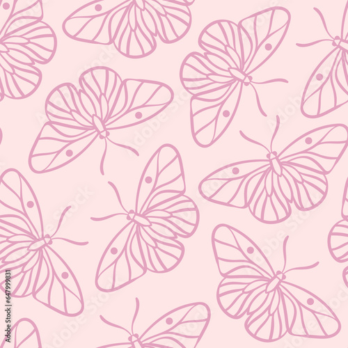 Pink butterfly seamless vector repeat pattern design, spring wallpaper © Kati Moth