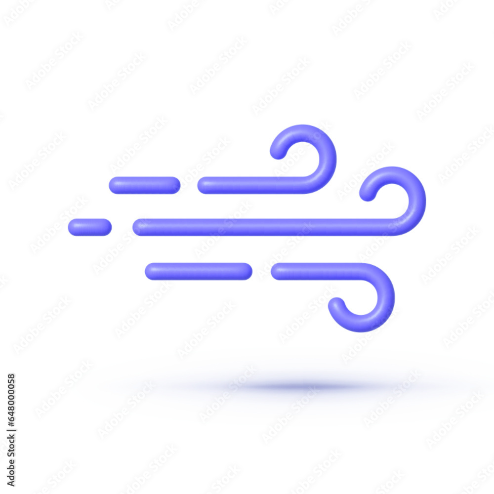 Wind 3d for mobile app design. Climate symbol. Windy weather symbol. Isolated icon. Design element. Vector 3d realistic illustration Wind 3d for mobile app design. Climate symbol. Windy weather symbol. Isolated icon. Design element. Vector 3d realistic illustration