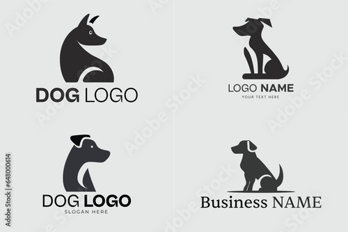 Black and White Dog Silhouette Logo Design, Vector Dog Logos