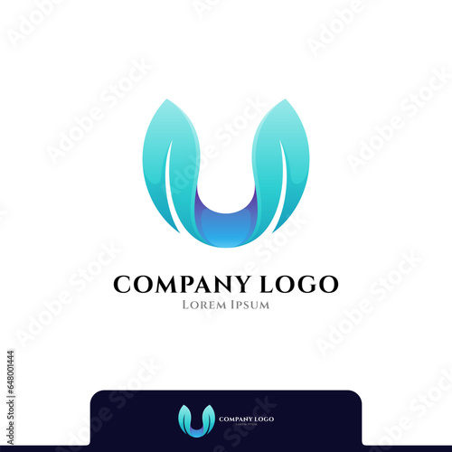 Letter u logo concept with leaf