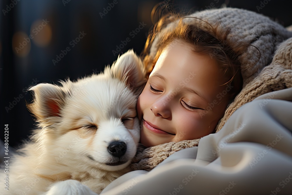 cute dog sleeping togethe childern cute dog sleeping togethe childern