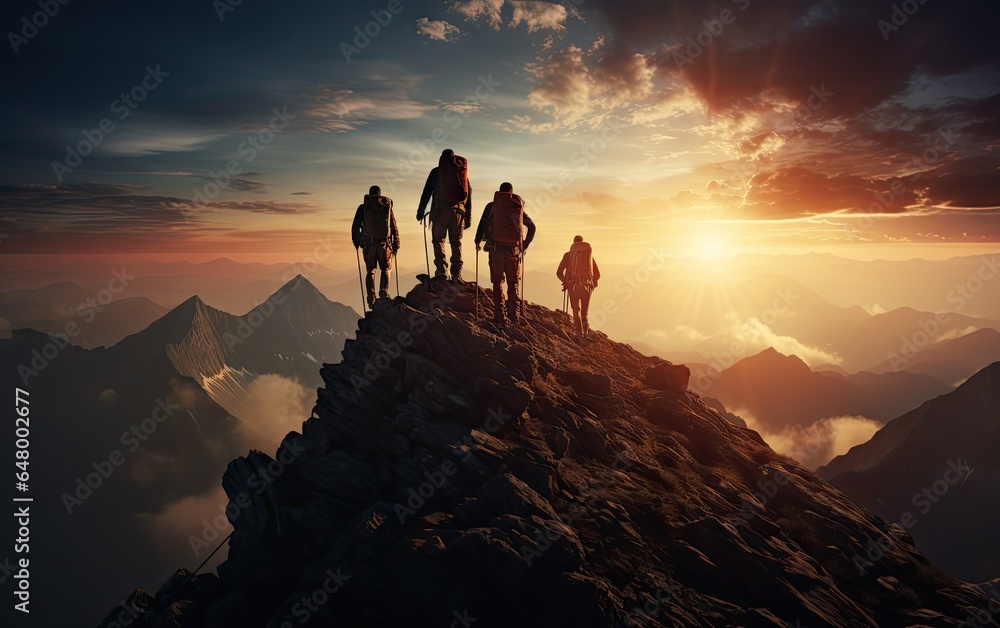  climbers at the top of a high mountain
