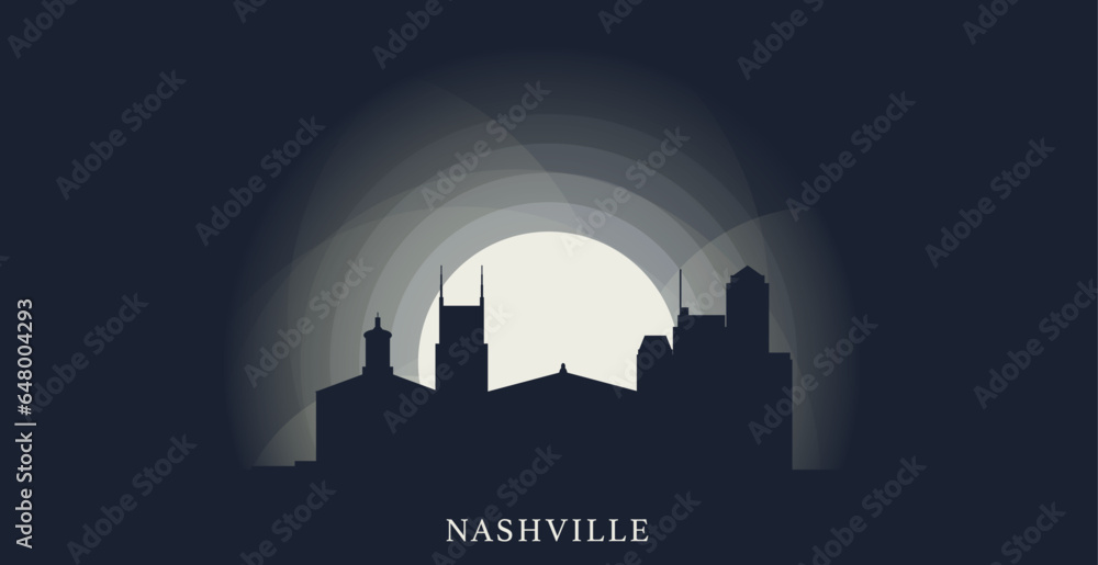 USA United States Nashville cityscape skyline city panorama vector flat modern bannern. US Tennessee American county emblem idea with landmarks and building silhouette at sunrise sunset night