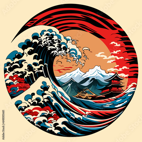 Japanese Tsunami, isolate, vector