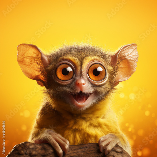 Portrait of a Tarsier on a yellow background. © DALU11