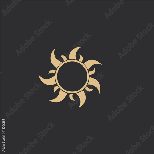Celestial border sun line frame golden, mystic shape, space element isolated. Line round decoration.