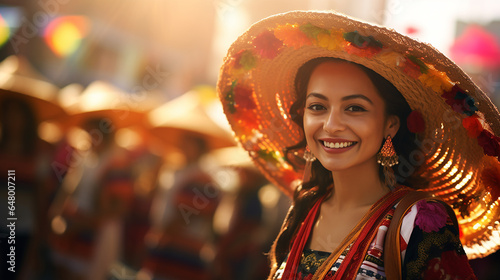 Photo Of Mexican Woman Smiling Wearing Traditional Mexican Costume