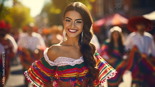 Photo Of Mexican Woman Smiling Wearing Traditional Mexican Dress