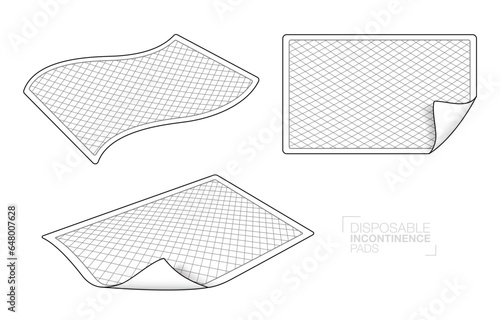 Incontinence pads collection set  Black and white lines editable in vector format. Used for advertising napkins, sanitary pads, mattresses, diapers.