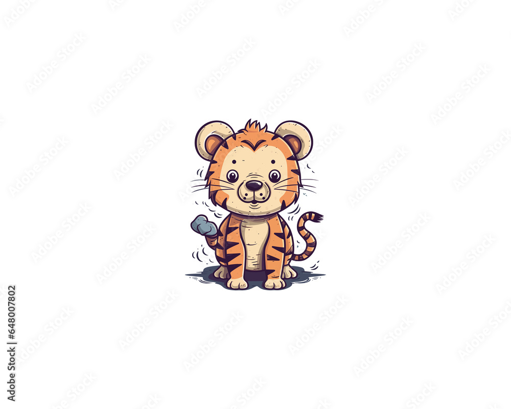 Fototapeta premium Cute cartoon tiger. isolated on transparent on PNG background