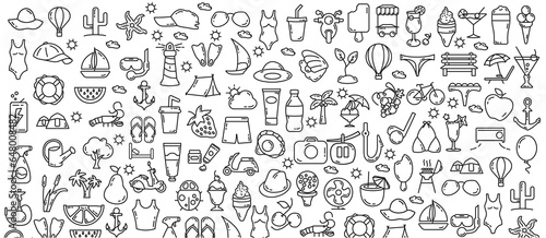 Canvas Print summer doodle line icon background