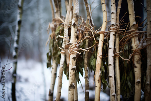 Birch Branches Bundled Together For Sauna Ritual