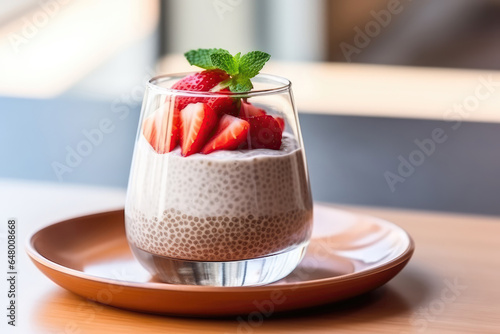 A Glass Of Chia Pudding With Strawberries On Top photo