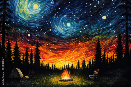 Campfire Under The Stars Painted With Crayons