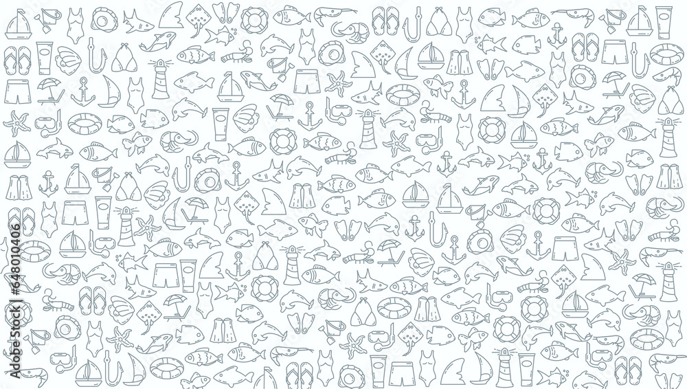 sea doodle line icon background. sea and summer doodle line icon background sea doodle line icon background. sea and summer doodle line icon background