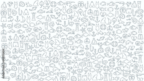 sea doodle line icon background. sea and summer doodle line icon background