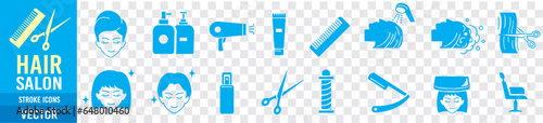 Hair salon Barber cut dryer icon set vector