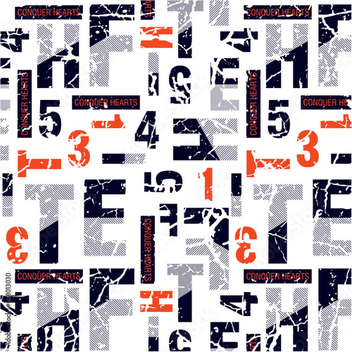 Letters and numbers with cracked grunged  design pattern